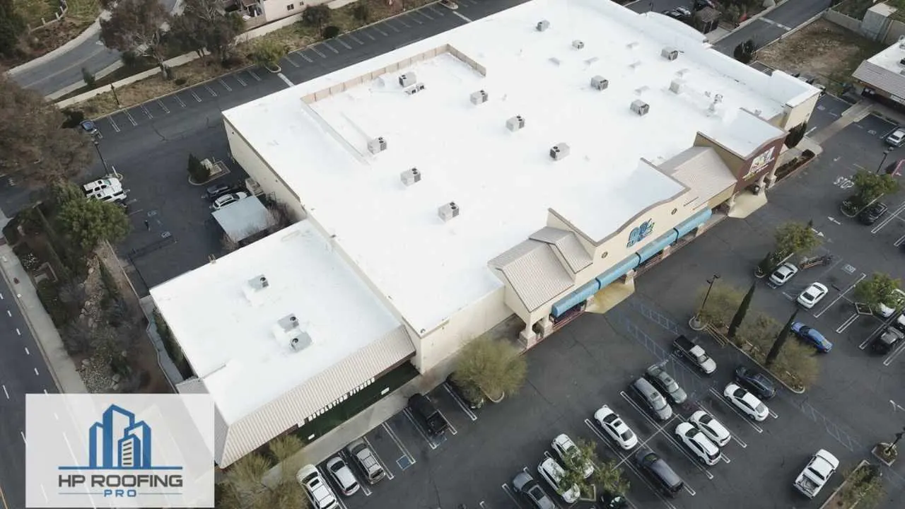 Commercial cool-roof restoration on the Good Food Market in Pasadena, CA - HP Roofing Pro